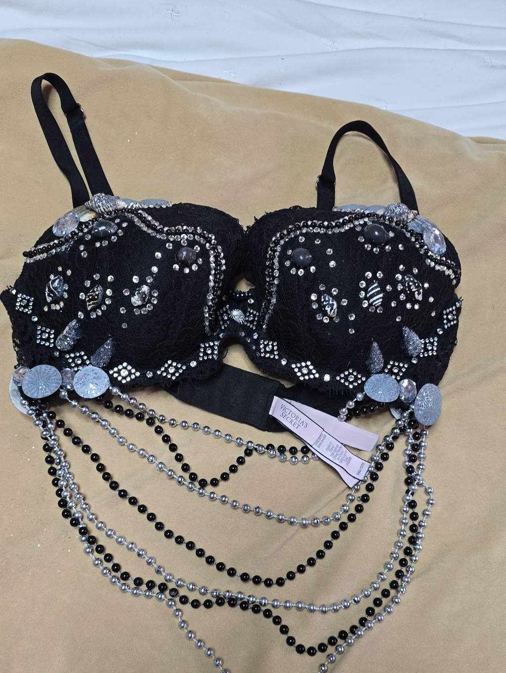 Mermade Victoria's Secret Black Lace Bra with Silver/BLack Beads